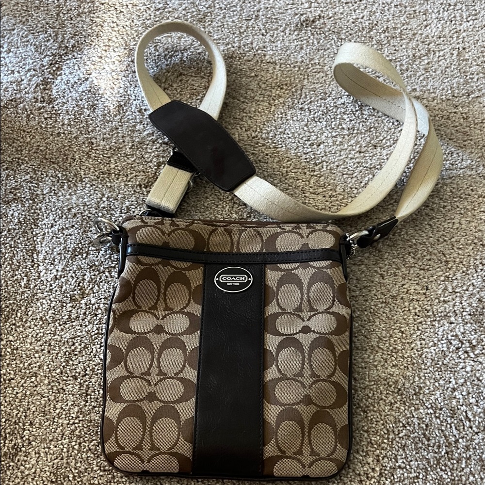 Coach Tan and Black Signature Crossbody Bag